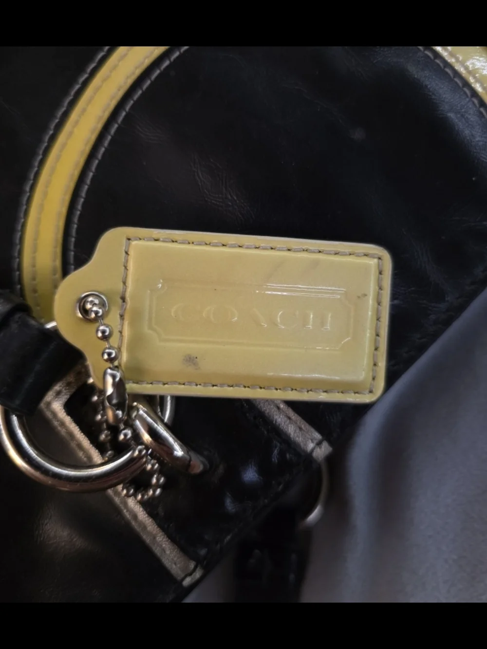 Y2K Coach Inlaid C Black Patent Leather Zip Tote Shoulder Bag F17127